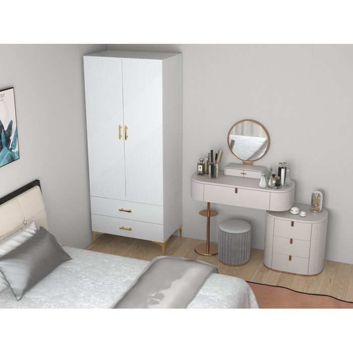 Mercer41 Rahmeir 2 Door 2 Drawers, White Armoires, Wardrobe